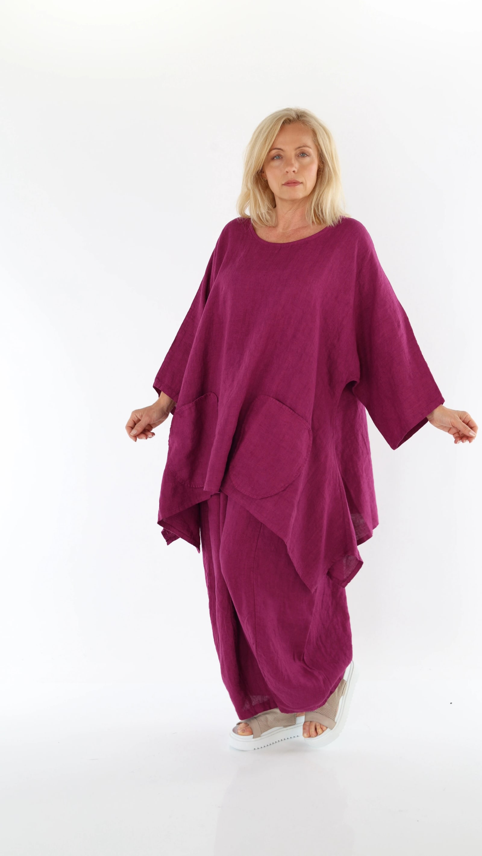 QOZAA QZ0106 Oversize Cepli Keten Tunik