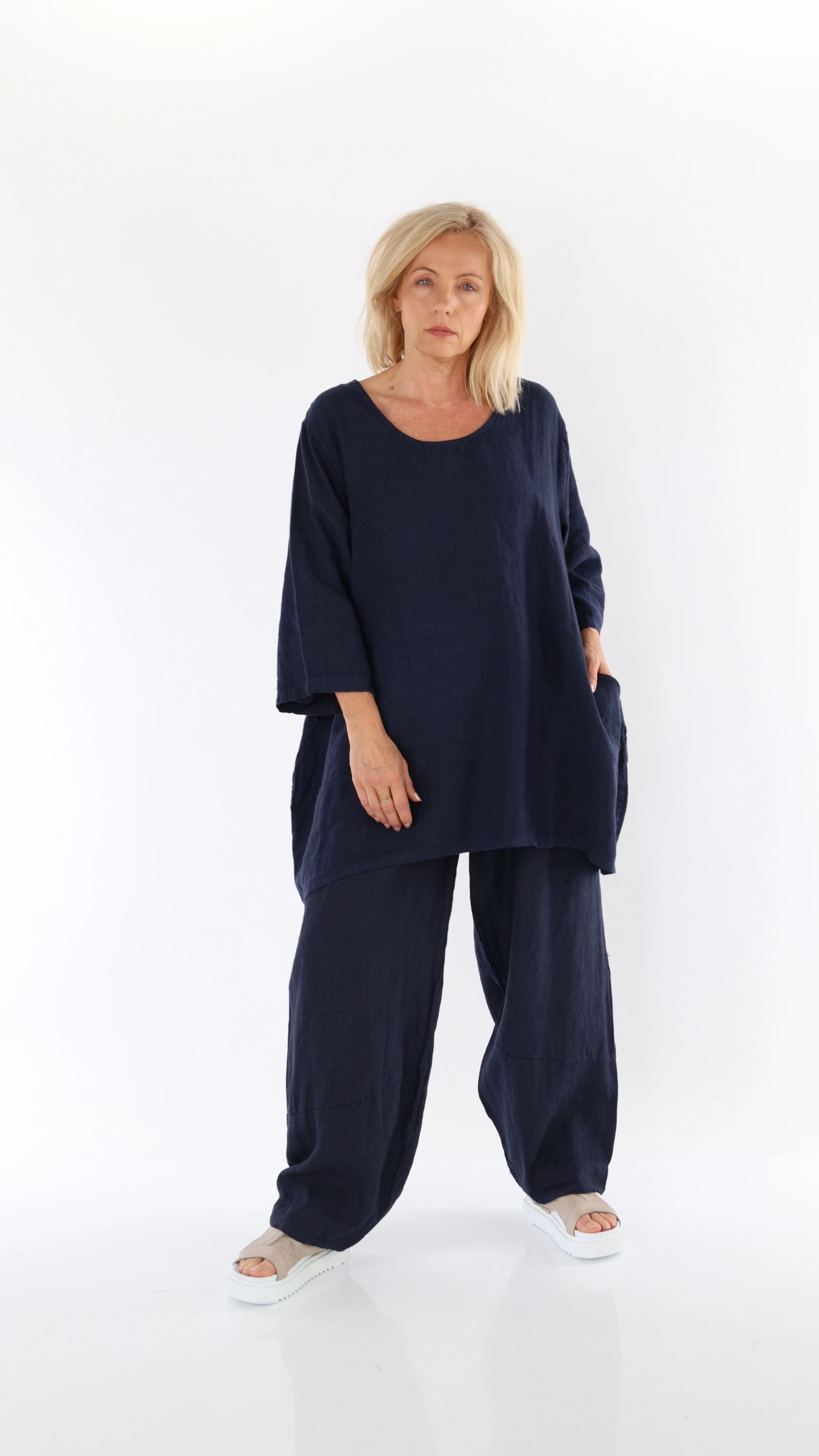 QOZAA QZ0112 Rahat Kesim Cepli Keten Tunik
