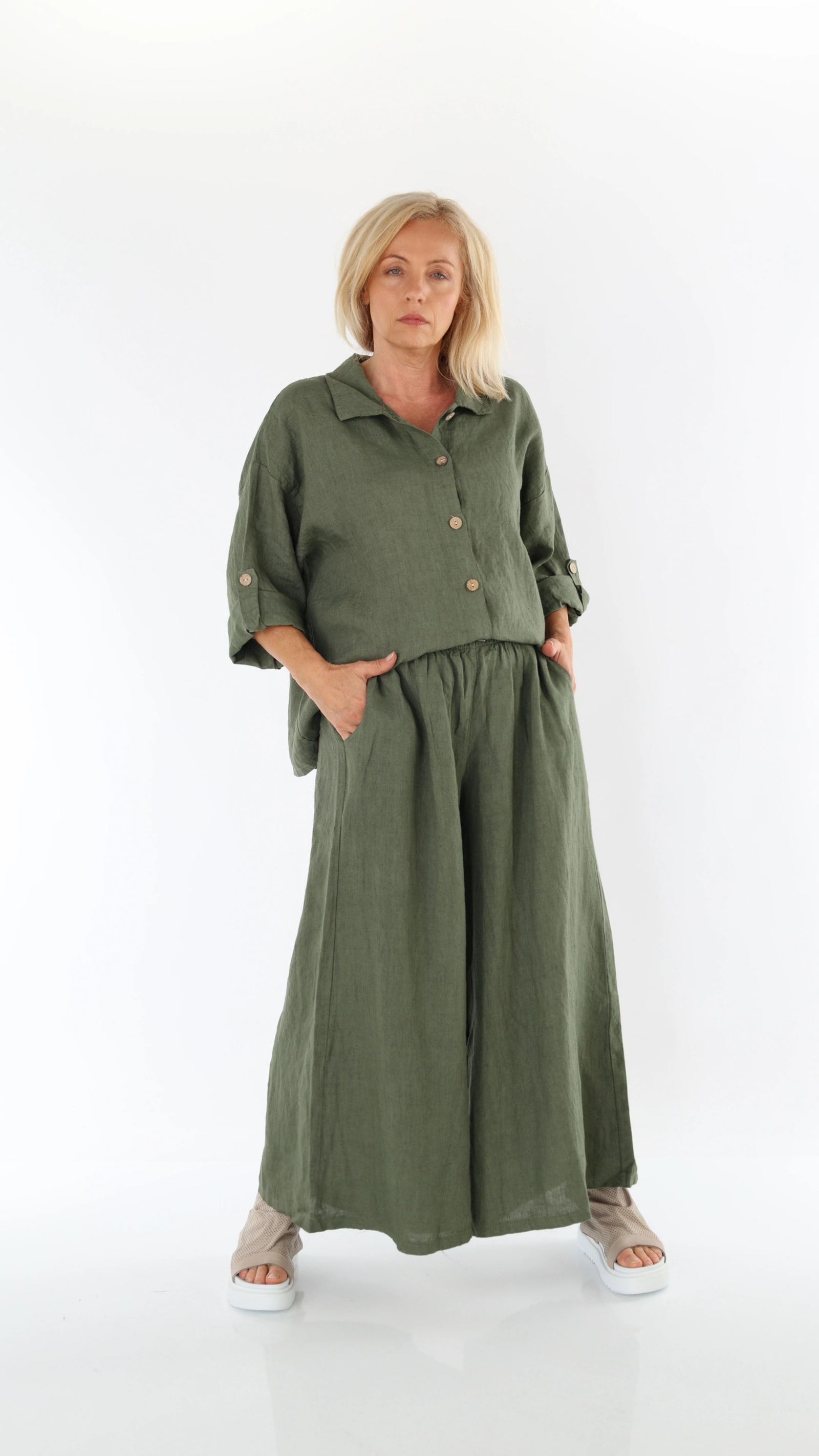 QOZAA QZ0203 Geniş Paça Keten Pantolon