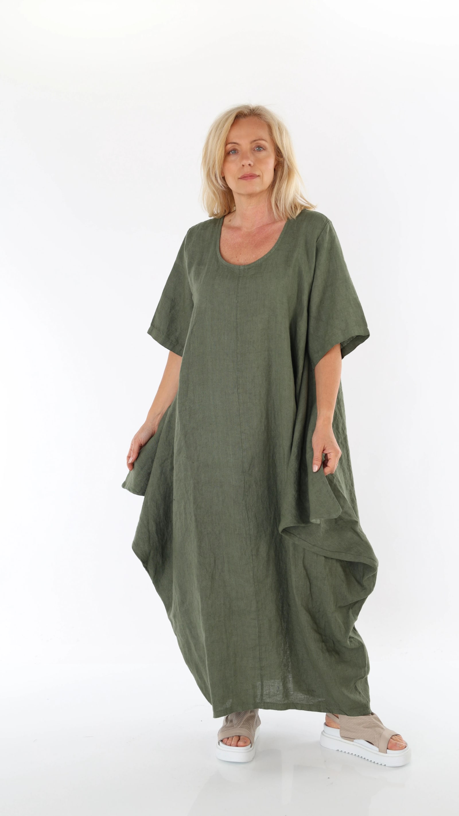 QOZAA QZ0505 Oversize Keten Kaftan Elbise
